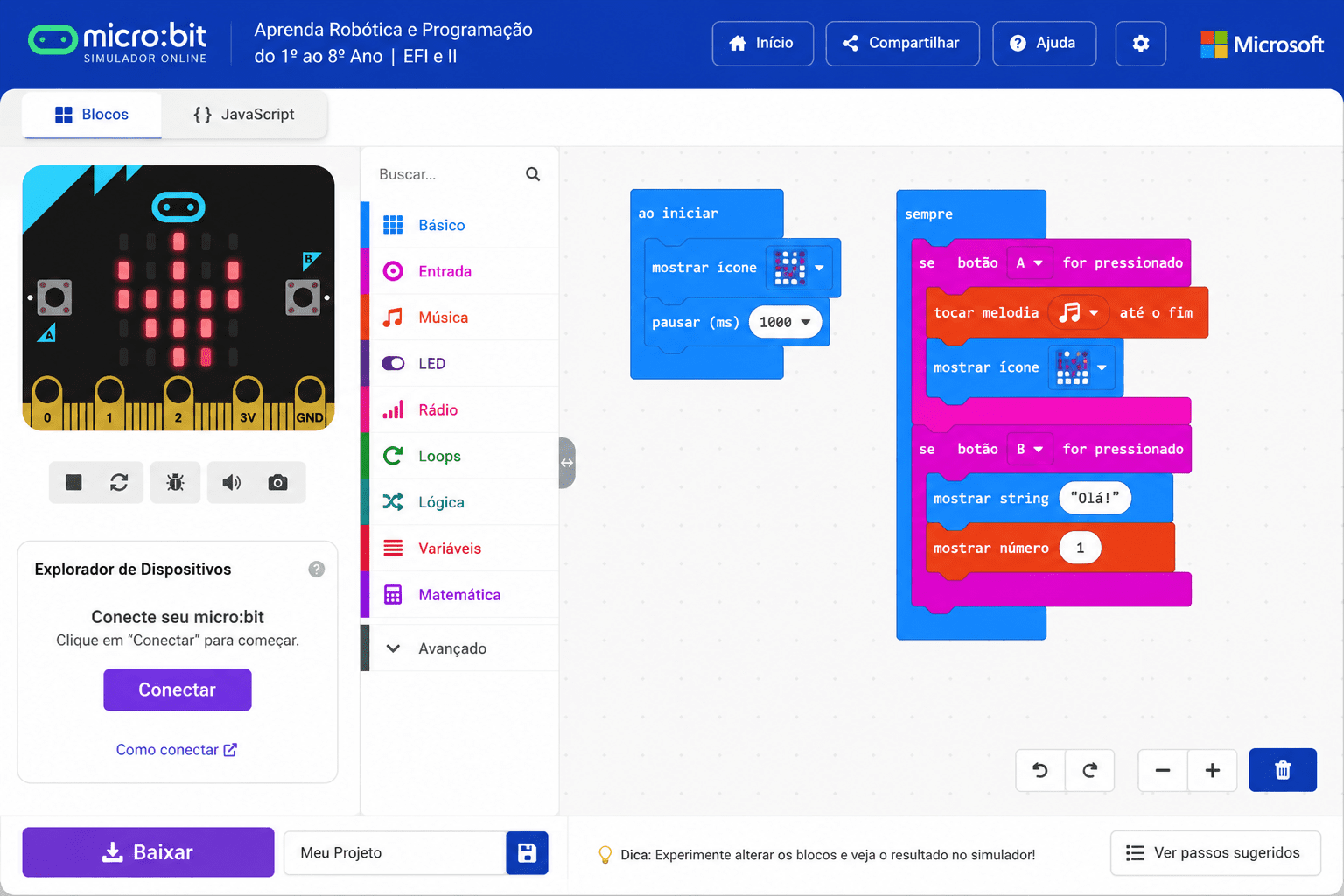 Simulador micro:bit Online: Aprenda Robótica e Programação do 1º ao 8º Ano | EFI e II